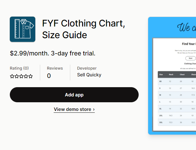 FYF Clothing Chart