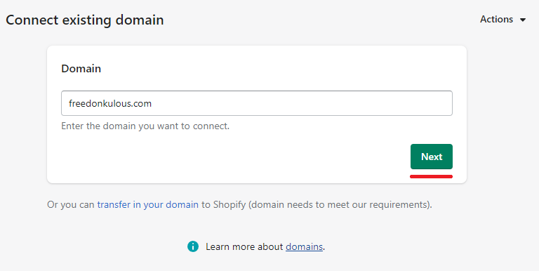 Shopify add domain textbox