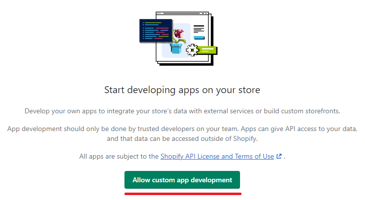 Shopify Start development button